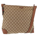 GUCCI GG Canvas Web Sherry Line Shoulder Bag Beige Silver 308930 Auth ka6334-1
