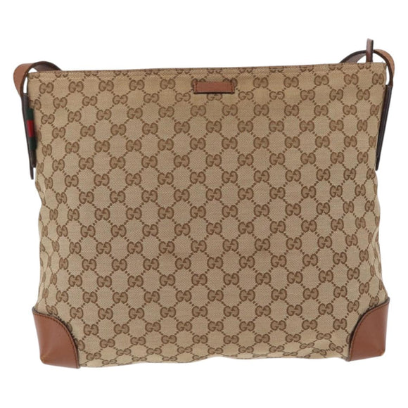 GUCCI GG Canvas Web Sherry Line Shoulder Bag Beige Silver 308930 Auth ka6334