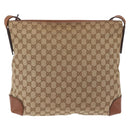 GUCCI GG Canvas Web Sherry Line Shoulder Bag Beige Silver 308930 Auth ka6334-3