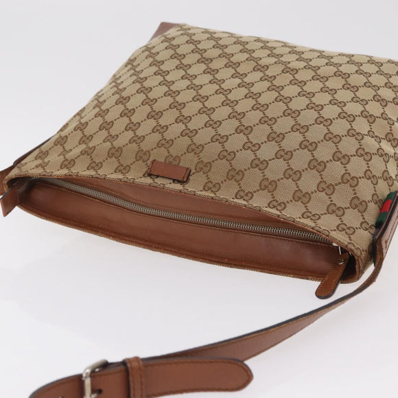 GUCCI GG Canvas Web Sherry Line Shoulder Bag Beige Silver 308930 Auth ka6334