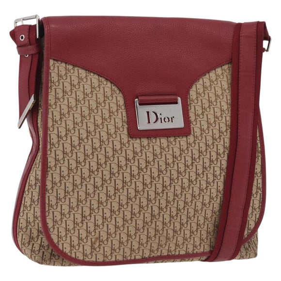 Christian Dior Trotter Canvas Shoulder Bag Beige Silver Auth ka6335V