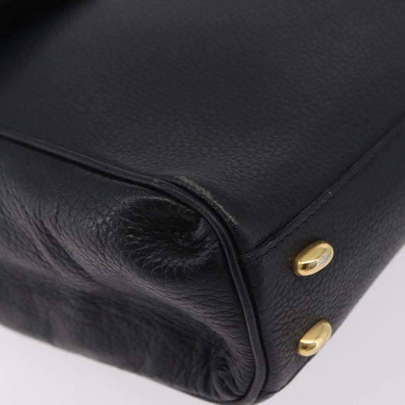 CELINE Hand Bag Leather Black Gold Auth ka6337