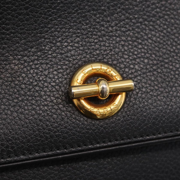 CELINE Hand Bag Leather Black Gold Auth ka6337