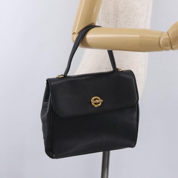 CELINE Hand Bag Leather Black Gold Auth ka6337