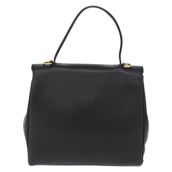 CELINE Hand Bag Leather Black Gold Auth ka6337