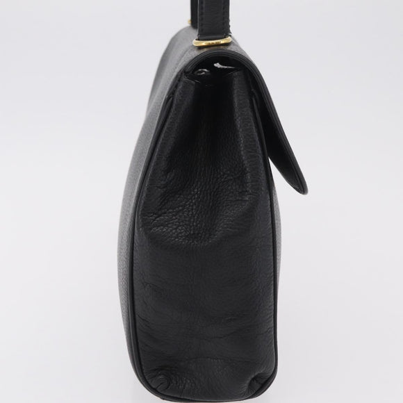 CELINE Hand Bag Leather Black Gold Auth ka6337