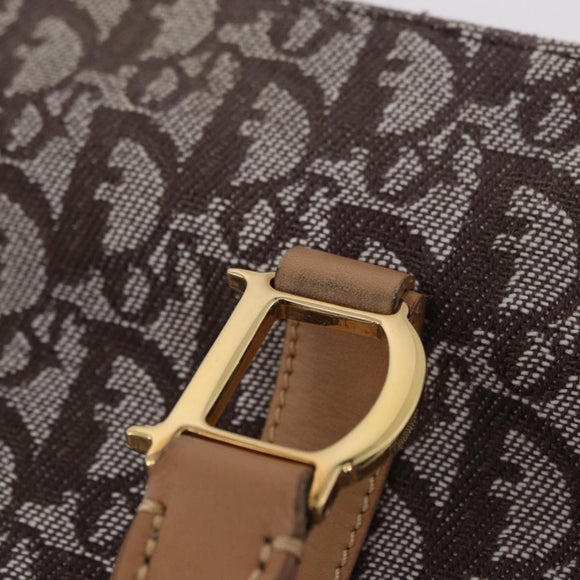 Christian Dior Trotter Canvas Hand Bag Brown Gold Auth ka6338V
