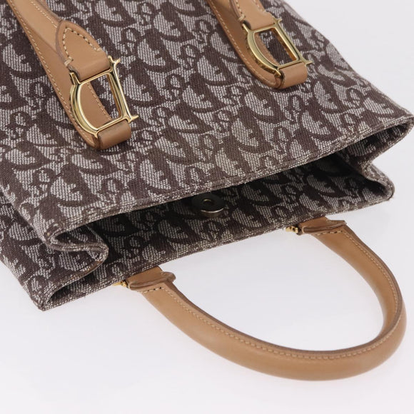 Christian Dior Trotter Canvas Hand Bag Brown Gold Auth ka6338V