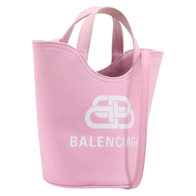 BALENCIAGA Wave XS Hand Bag Canvas 2way Pink Silver 619979 Auth ka6340V