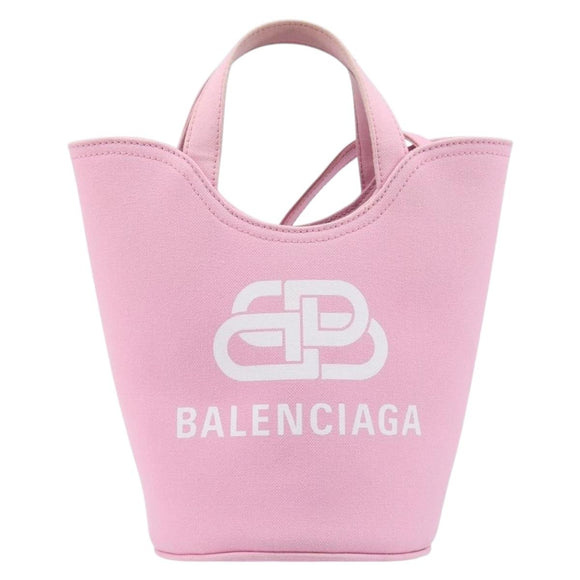 BALENCIAGA Wave XS Hand Bag Canvas 2way Pink Silver 619979 Auth ka6340V