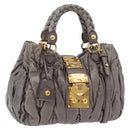 Miu Miu Matelasse Hand Bag Leather 2way Gray Gold Auth ka6343A-1