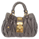 Miu Miu Matelasse Hand Bag Leather 2way Gray Gold Auth ka6343A-2