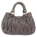 Miu Miu Matelasse Hand Bag Leather 2way Gray Gold Auth ka6343A-3
