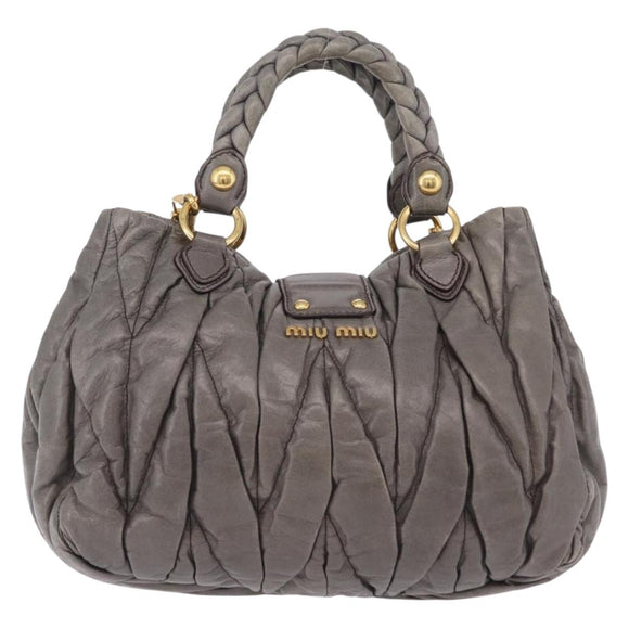 Miu Miu Matelasse Hand Bag Leather 2way Gray Gold Auth ka6343A
