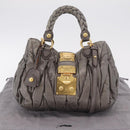 Miu Miu Matelasse Hand Bag Leather 2way Gray Gold Auth ka6343A-30