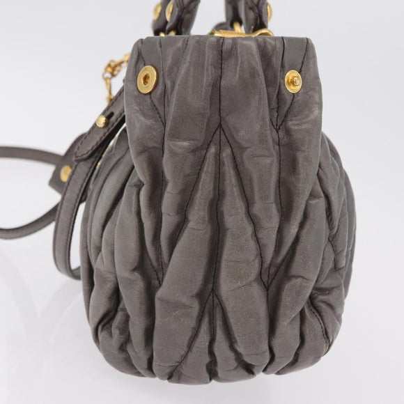 Miu Miu Matelasse Hand Bag Leather 2way Gray Gold Auth ka6343A