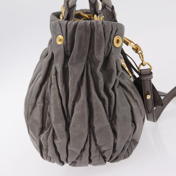 Miu Miu Matelasse Hand Bag Leather 2way Gray Gold Auth ka6343A
