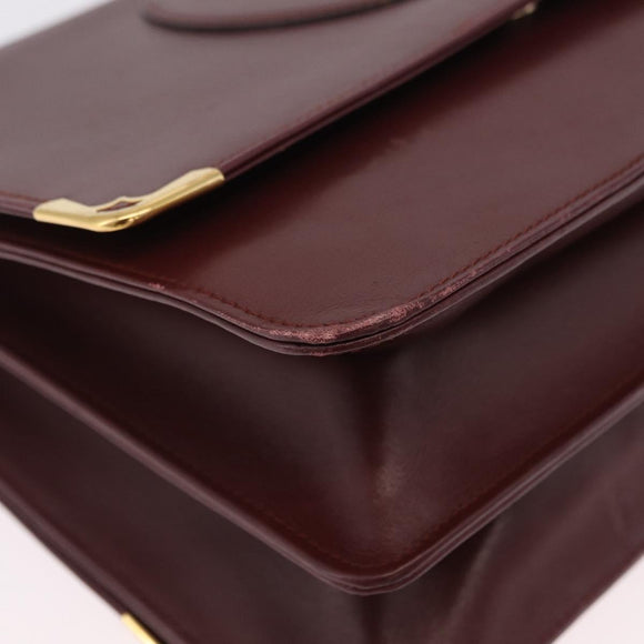 CARTIER Must Line Shoulder Bag Leather Bordeaux Gold Auth ka6344