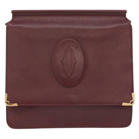 CARTIER Must Line Shoulder Bag Leather Bordeaux Gold Auth ka6344