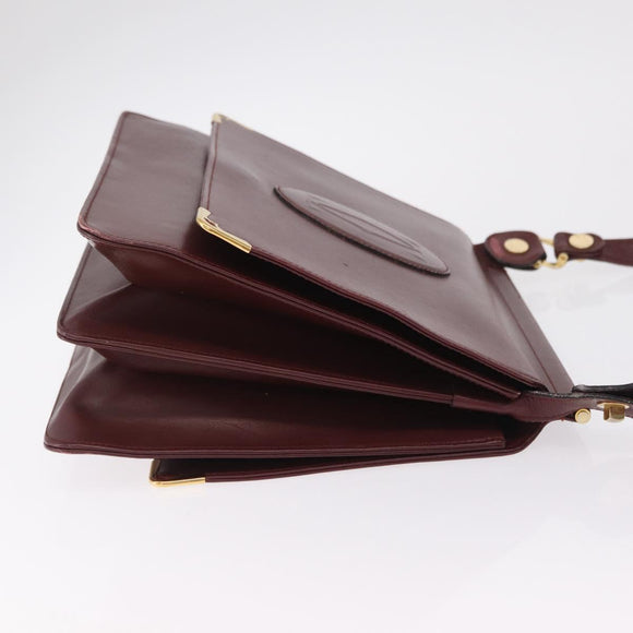 CARTIER Must Line Shoulder Bag Leather Bordeaux Gold Auth ka6344