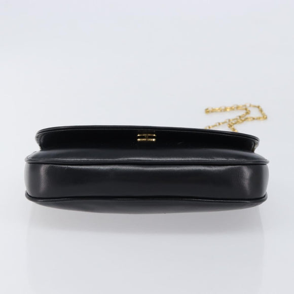 CELINE Chain Shoulder Bag Leather Black Gold Auth ka6346