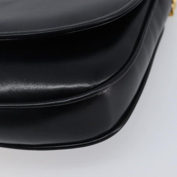 CELINE Chain Shoulder Bag Leather Black Gold Auth ka6346