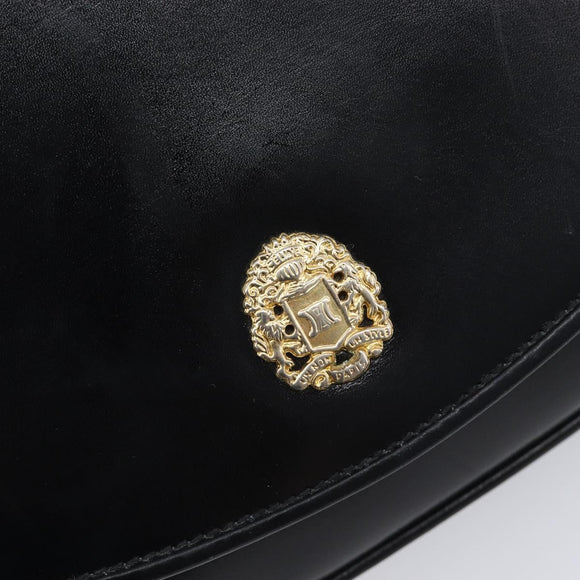 CELINE Chain Shoulder Bag Leather Black Gold Auth ka6346