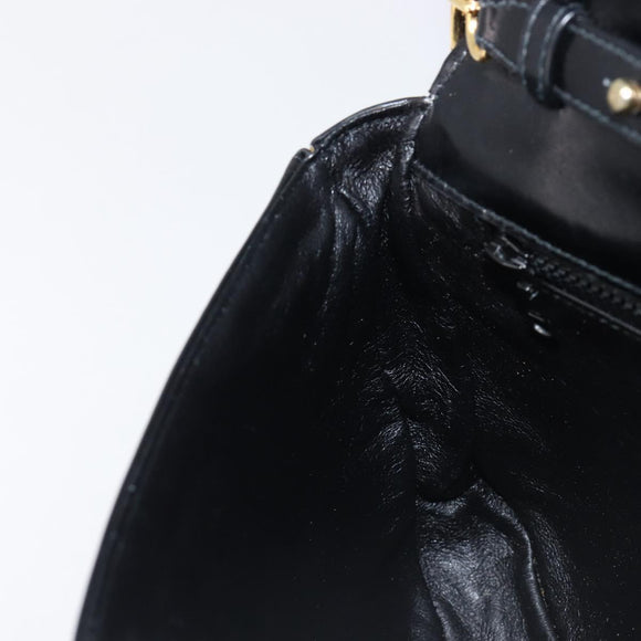 CELINE Chain Shoulder Bag Leather Black Gold Auth ka6346