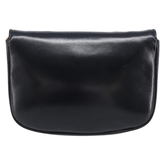 CELINE Chain Shoulder Bag Leather Black Gold Auth ka6346