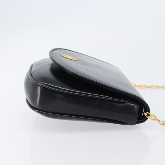 CELINE Chain Shoulder Bag Leather Black Gold Auth ka6346