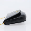 CELINE Chain Shoulder Bag Leather Black Gold Auth ka6346-4