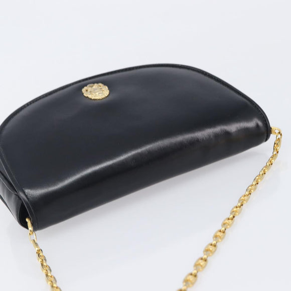 CELINE Chain Shoulder Bag Leather Black Gold Auth ka6346