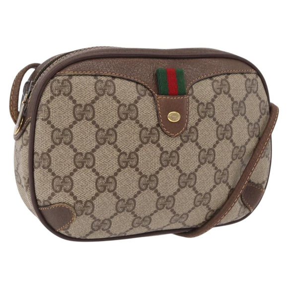 GUCCI GG Supreme Web Sherry Line Bag PVC Beige Gold 89 02 066 Auth ka6349