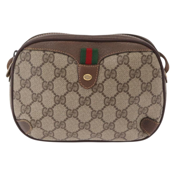 GUCCI GG Supreme Web Sherry Line Bag PVC Beige Gold 89 02 066 Auth ka6349