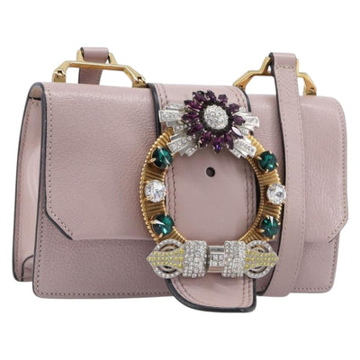 Miu Miu Madras Bijoux Shoulder Bag Leather Pink Gold Auth ka6350V