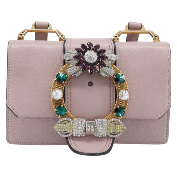 Miu Miu Madras Bijoux Shoulder Bag Leather Pink Gold Auth ka6350V