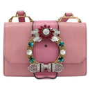 Miu Miu Madras Bijoux Shoulder Bag Leather Pink Gold Auth ka6353V-13
