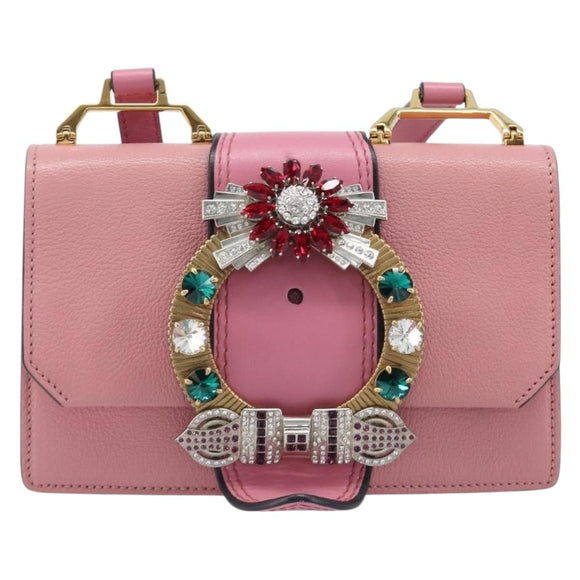 Miu Miu Madras Bijoux Shoulder Bag Leather Pink Gold Auth ka6353V
