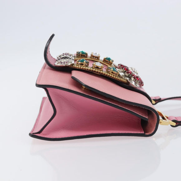 Miu Miu Madras Bijoux Shoulder Bag Leather Pink Gold Auth ka6353V