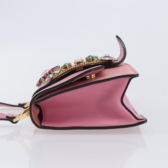 Miu Miu Madras Bijoux Shoulder Bag Leather Pink Gold Auth ka6353V