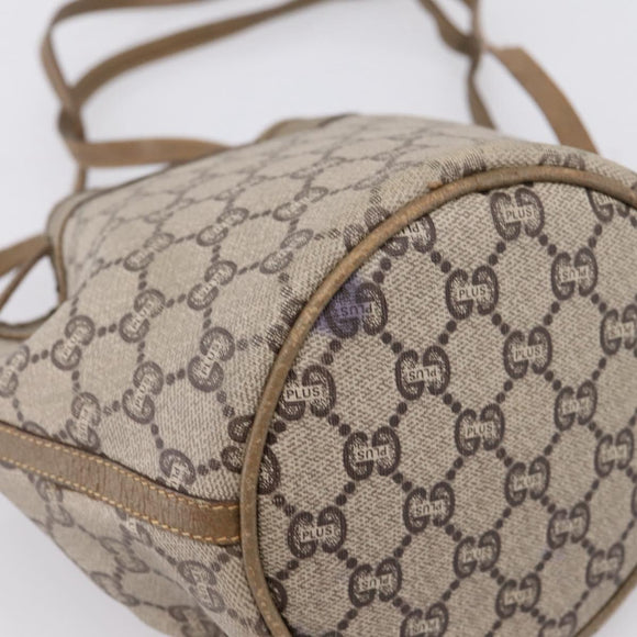 GUCCI GG Plus Supreme Shoulder Bag PVC Beige Gold Auth ka6356