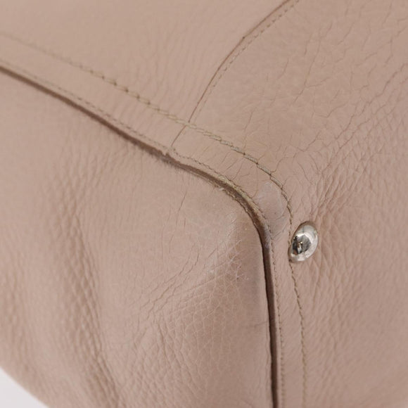 Salvatore Ferragamo Gancini Tote Bag Leather Beige Silver Auth ka6363