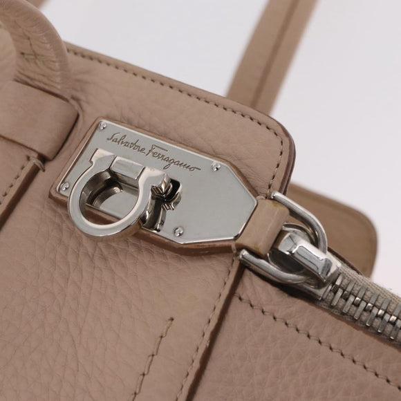Salvatore Ferragamo Gancini Tote Bag Leather Beige Silver Auth ka6363