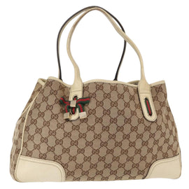 GUCCI GG Canvas Web Sherry Line Pretty Tote Bag Beige Gold 163805 Auth ka637