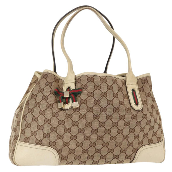 GUCCI GG Canvas Web Sherry Line Pretty Tote Bag Beige Gold 163805 Auth ka637