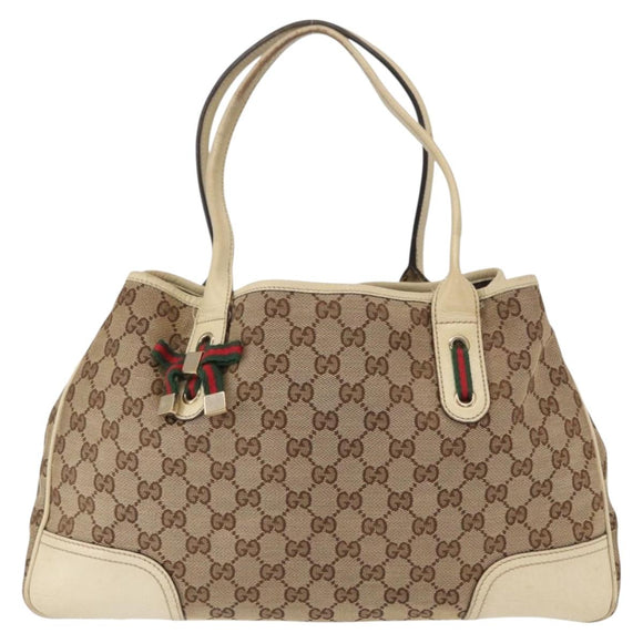 GUCCI GG Canvas Web Sherry Line Pretty Tote Bag Beige Gold 163805 Auth ka637