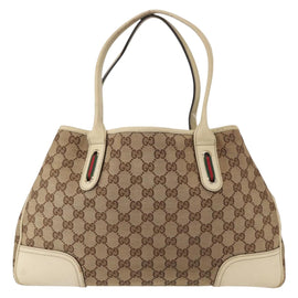 GUCCI GG Canvas Web Sherry Line Pretty Tote Bag Beige Gold 163805 Auth ka637 - 0