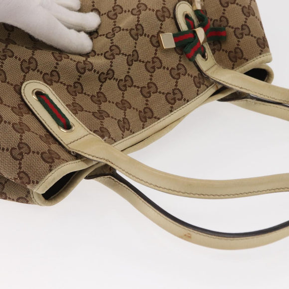 GUCCI GG Canvas Web Sherry Line Pretty Tote Bag Beige Gold 163805 Auth ka637