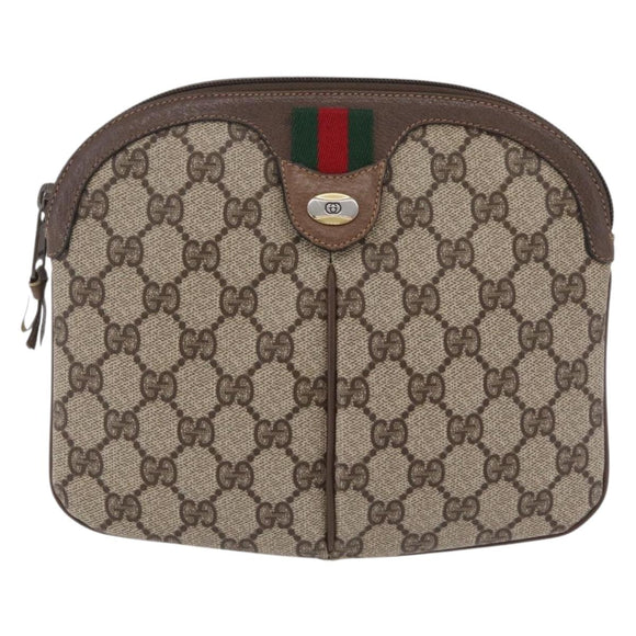 GUCCI GG Supreme Web Sherry Line Bag PVC Beige Gold 904 02 047 Auth ka6370