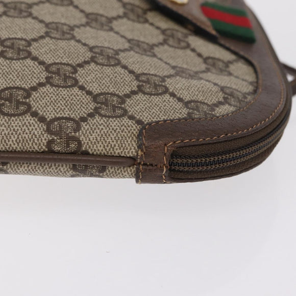 GUCCI GG Supreme Web Sherry Line Bag PVC Beige Gold 904 02 047 Auth ka6370